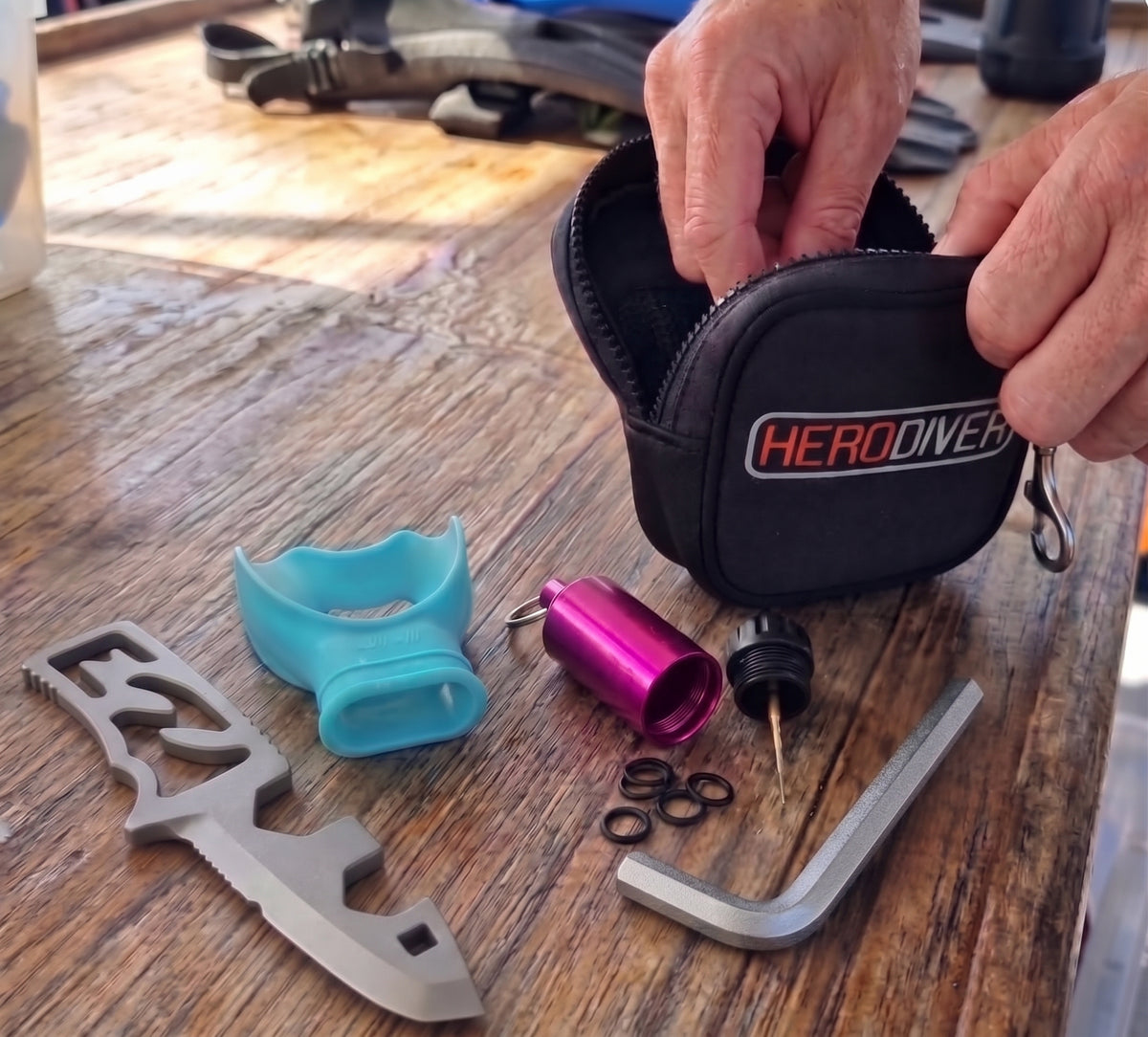 HERODIVER Technical Dive Gear Pouch and Scuba Spares Flatlay