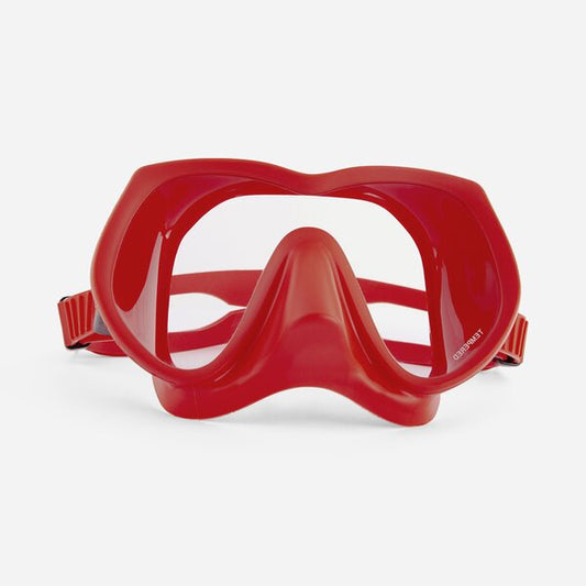 Red diving mask on a white background